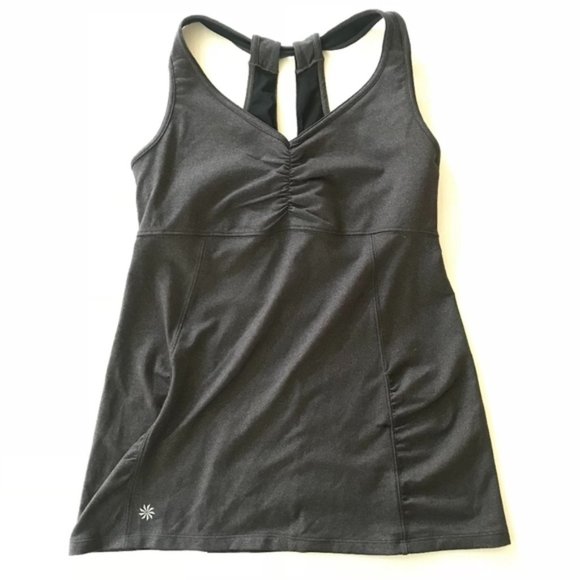 Athleta Tops - Athleta Yoga Tank Top Ruched Sides Tree of Life Tank Gray Medium